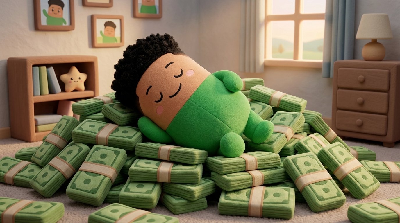 Ansem Cupsey sleeping on stacks of money