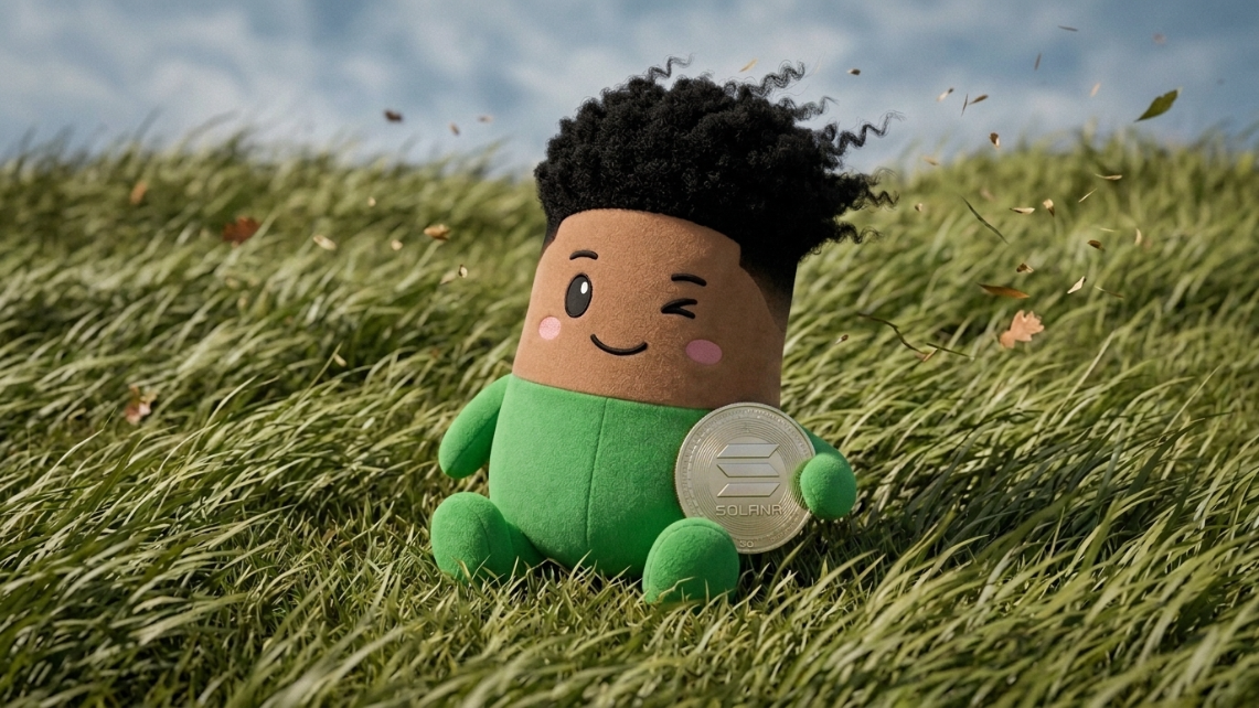 Ansem Cupsey holding a Solana coin in the grass
